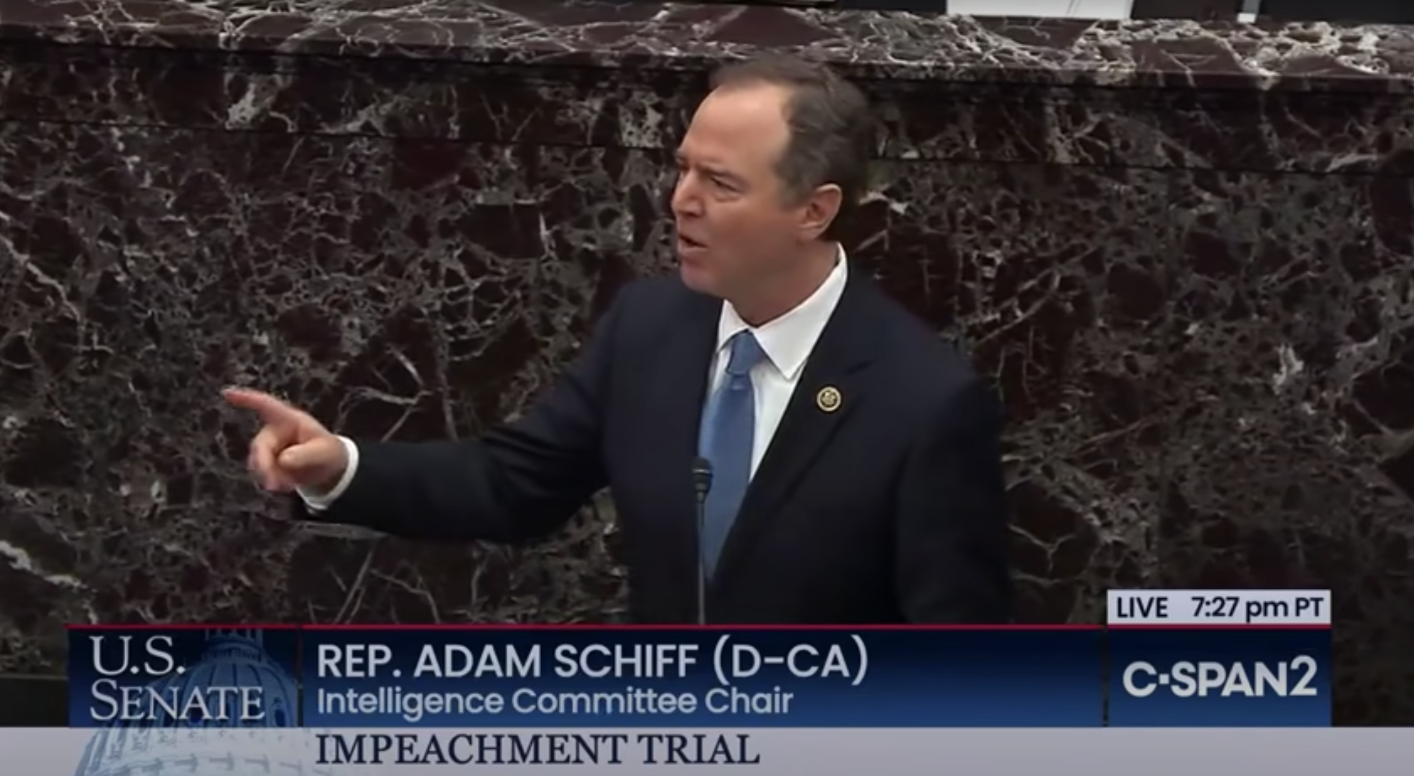 Adam Schiff speaking at Trump Impeachment Trial